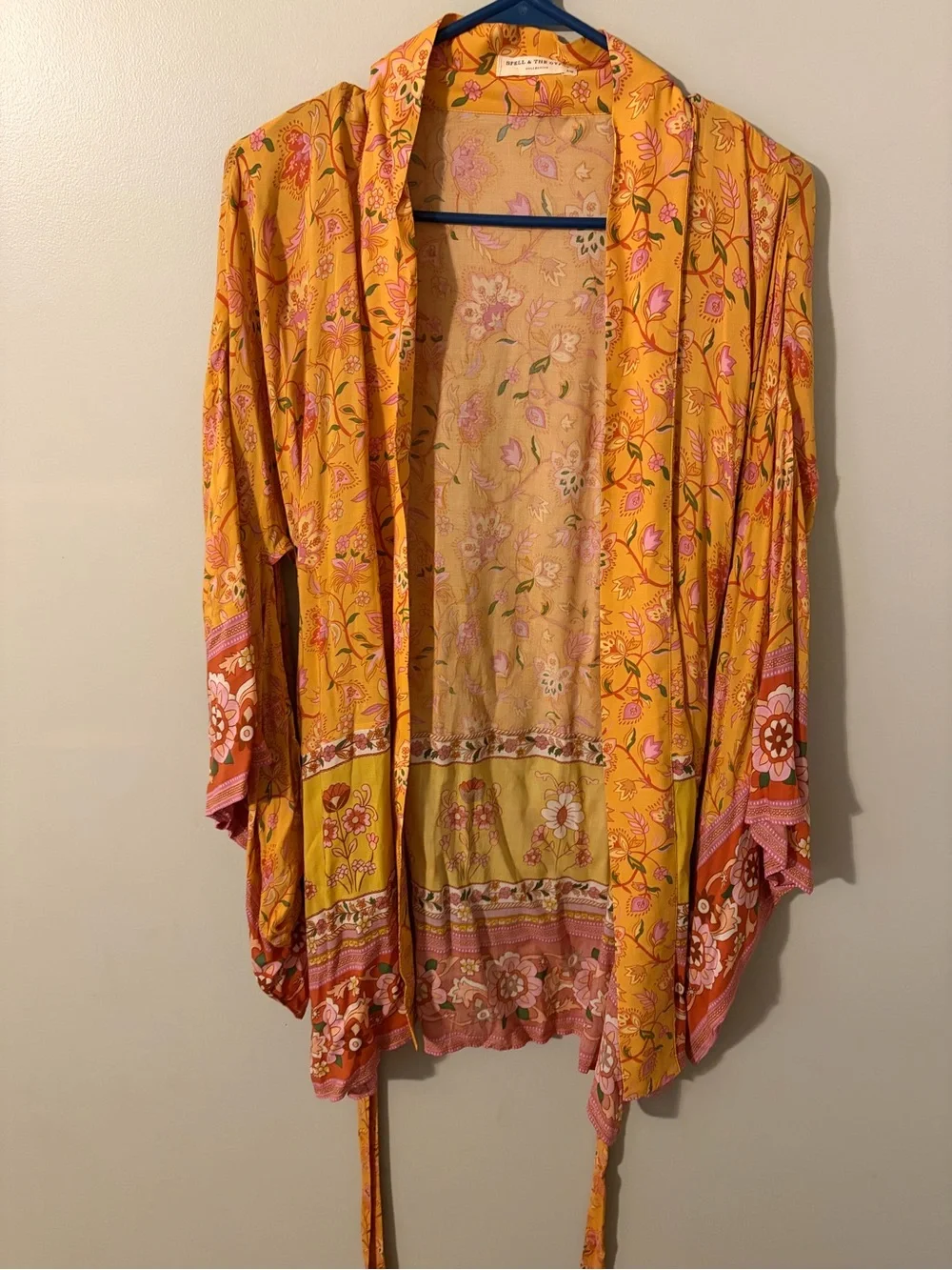 Spell portobello road Sheer Kimono Robe with Pink Border